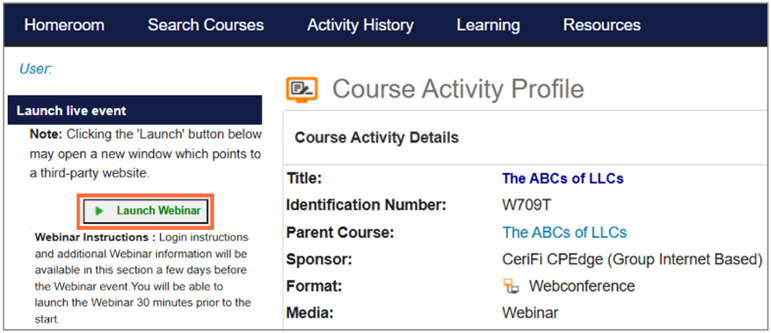 CPEdge course activity profile page