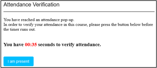 CPEdge Attendance Verification popup